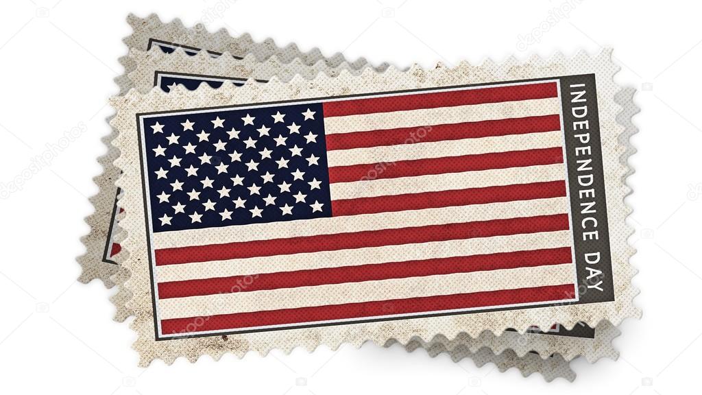 united states of american  flag on stamp independence day is ove