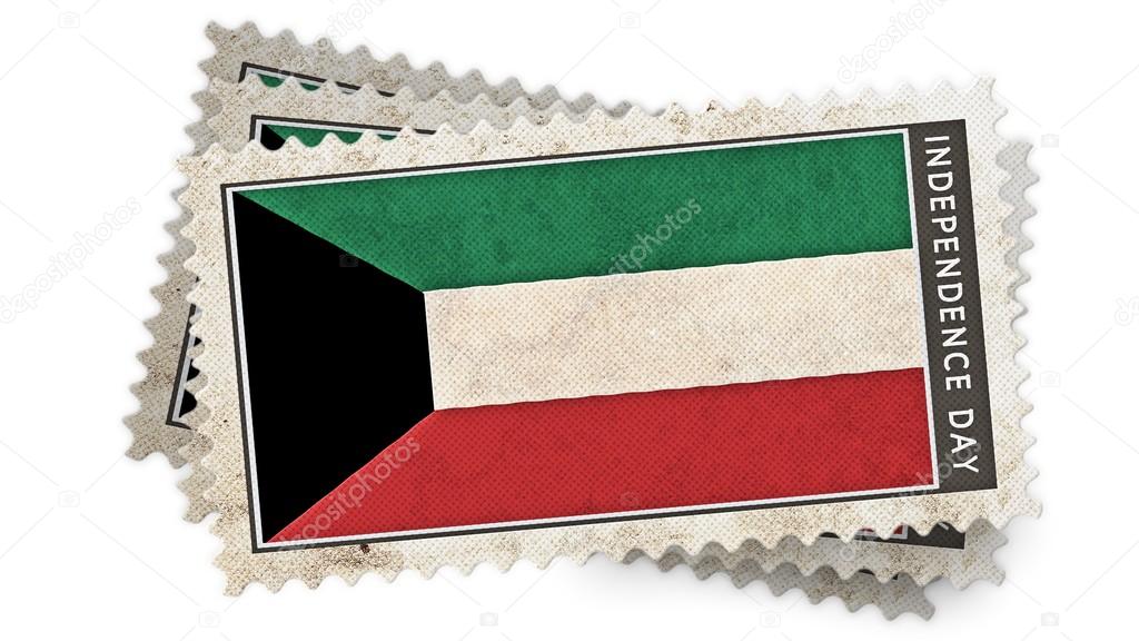 kuwait flag on stamp independence day is overlay