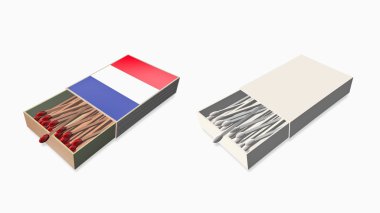 beyaz renk ve doku 3d kibrit kutusu sette Fransa bayrakları