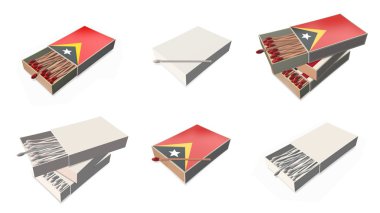 Doğu timor bayrakları doku 3d kibrit kutusu sette