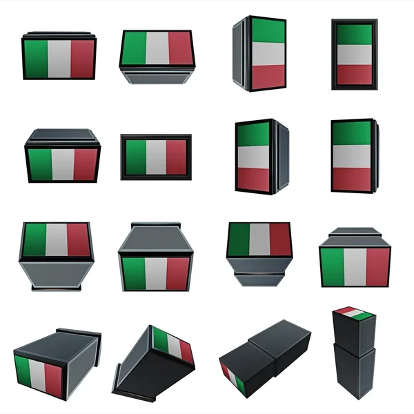 Itálie příznaky 3d Box s texturou, OK — Stock fotografie