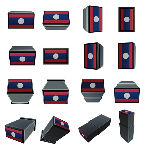 Laos flaggor 3d-Box med mesh konsistens — Stockfoto