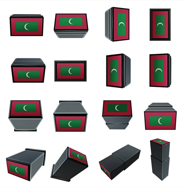 Maldives drapeaux 3D boîte avec texture de maille — Photo