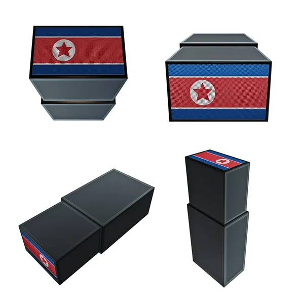 Drapeaux nord de Corée sur boîte 3D grand ensemble de taille 4 en 1 — Photo