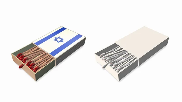Bandeiras israel cor branca e textura no conjunto de caixa de fósforos 3d — Fotografia de Stock