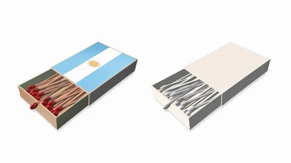 Bandeiras argentina cor branca e textura no conjunto de caixa de fósforos 3d — Fotografia de Stock