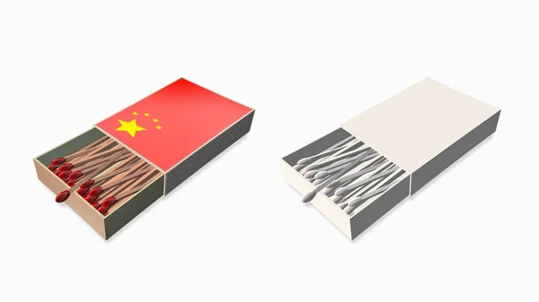 Čínské vlajky bílé barvy a textury na 3d sada matchbox — Stock fotografie