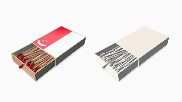 Singapore flags white color and texture on 3d matchbox set — Stock Photo, Image