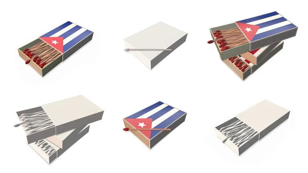 Textura bandeiras cuba no conjunto de caixa de fósforos 3d — Fotografia de Stock