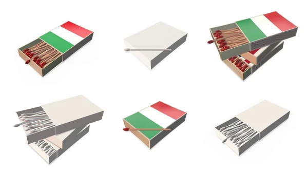 Textura vlajek Itálie na 3d sada matchbox — Stock fotografie
