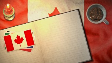 vintage stilleri Kanada bayrağı ve kağıt kitap düzeni