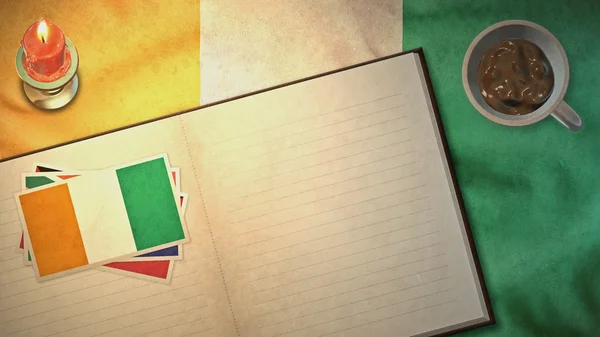 Коте д'Івуар прапор і розкладка паперової книги в вінтажних стилях — стокове фото