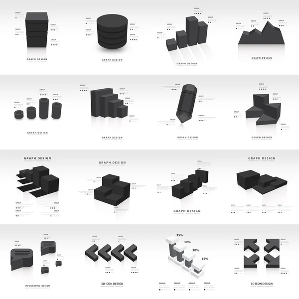 그래프 디자인 3d 정보 그래픽 템플릿 블랙 색상 — 스톡 벡터