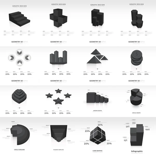 Diseño gráfico 3d info plantilla gráfica color negro — Archivo Imágenes Vectoriales