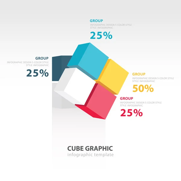Повернуть куб инфографический шаблон 4 цвета — стоковый вектор