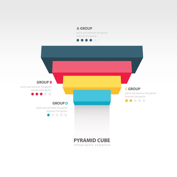 Plantilla de infografía invertida cubo pirámide 4 color — Vector de stock