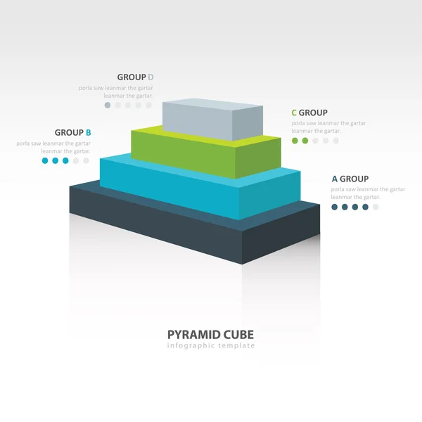 Piramide cubo infografica vista laterale 4 colori — Vettoriale Stock