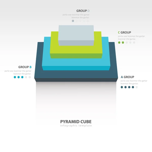 ピラミッド キューブ インフォ グラフィック平面図 4 色 — ストックベクタ