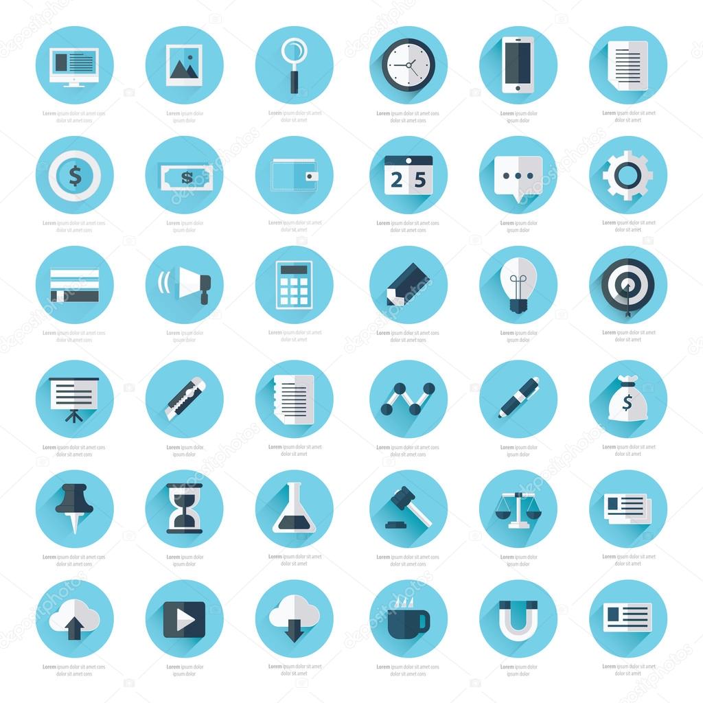 Set of flat design icons blue color styles