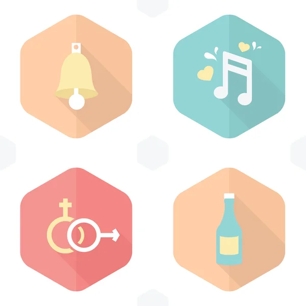 Wedding symbols bells, music, gender, drink — Stock Vector