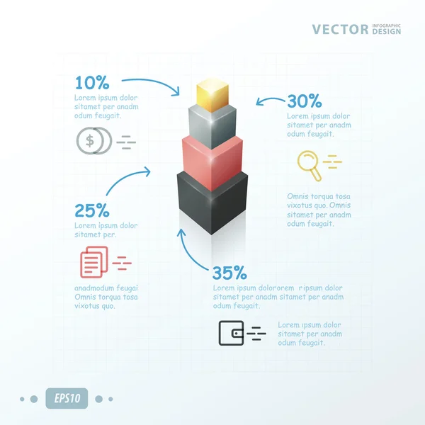 Infographic template status tower  pink, black, gray, yellow col — Stock Vector