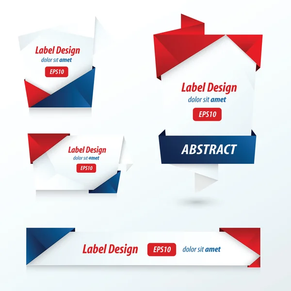 Étiquette, Ruban Origami Style, rouge, couleur bleue — Image vectorielle