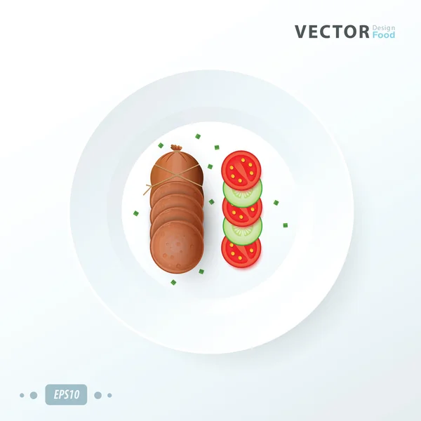 Comida de cachorro-quente, salsicha e salada — Vetor de Stock