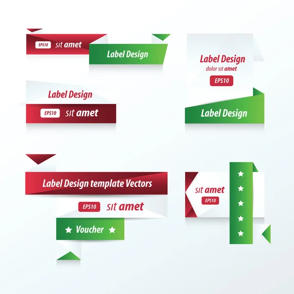 ラベルのコレクションの販売割引の赤、緑の色 — ストックベクタ
