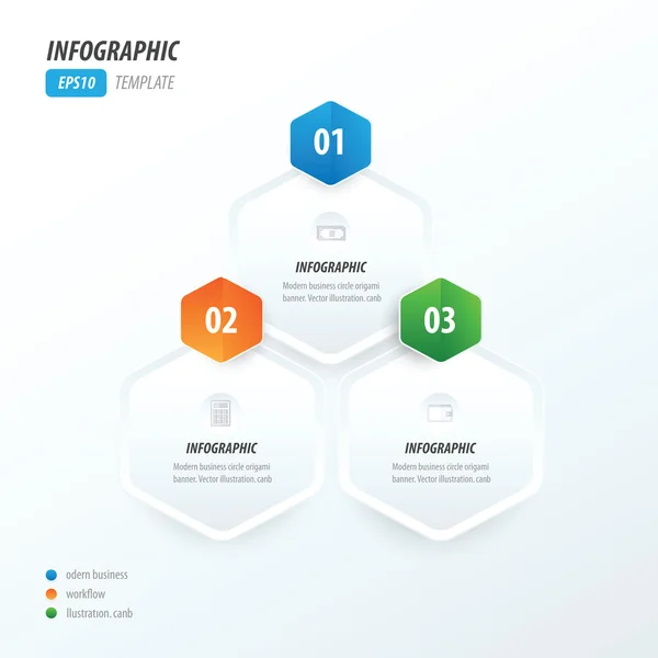 Hexagon infographic  green, orange, blue — Stock Vector