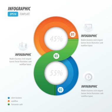 sekiz Infographic yeşil, turuncu, mavi daire
