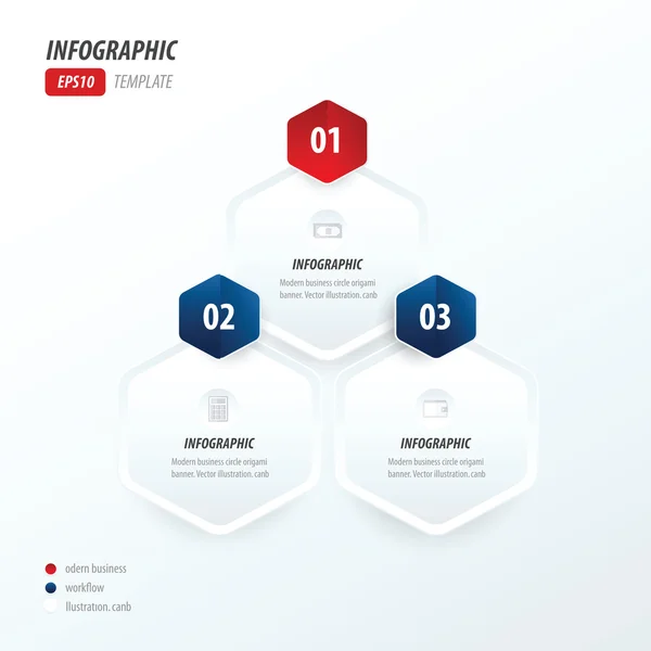 Infográfico hexágono 2 cores vermelho e azul —  Vetores de Stock