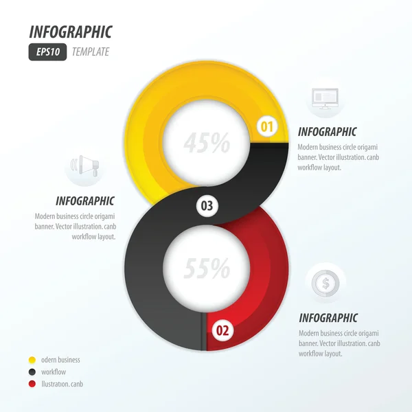 Osiem koło infographic żółty, czarny, czerwony — Wektor stockowy