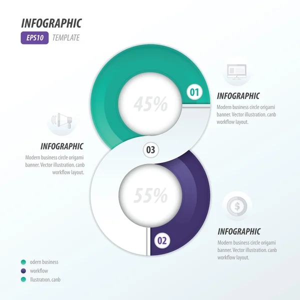 Åtta cirkel infographic 2 färg violett, blå — Stock vektor