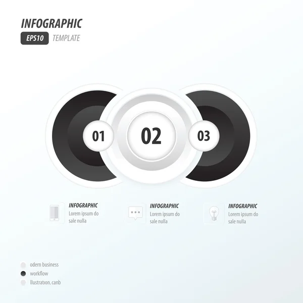 3 koło infographic szablon czarny i biały — Wektor stockowy