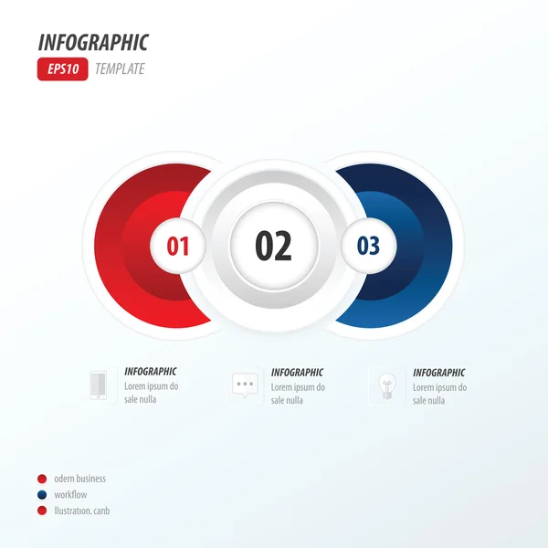 3 κύκλο infographic πρότυπο κόκκινο και μπλε — Διανυσματικό Αρχείο
