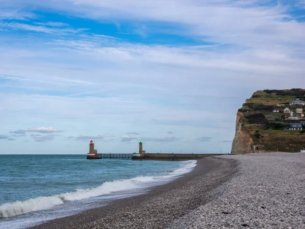 Deniz Fenerleri Rehberlik Fecamp Normandiya Limanı Girişinde — Stok fotoğraf