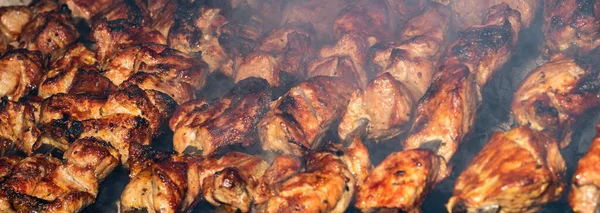 Frying Kebabs Cooking Delicious Barbecue Ancient Recipe Cooking — Stock Photo, Image