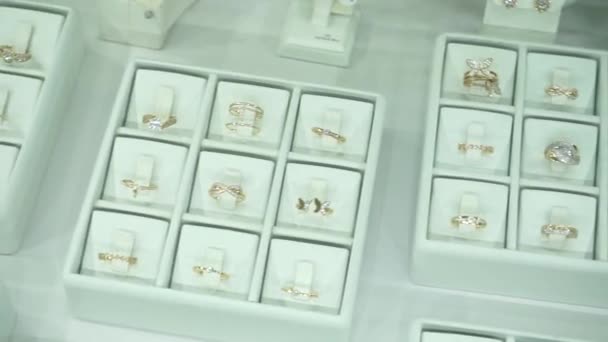 Sieraden op de etalage in de winkel — Stockvideo