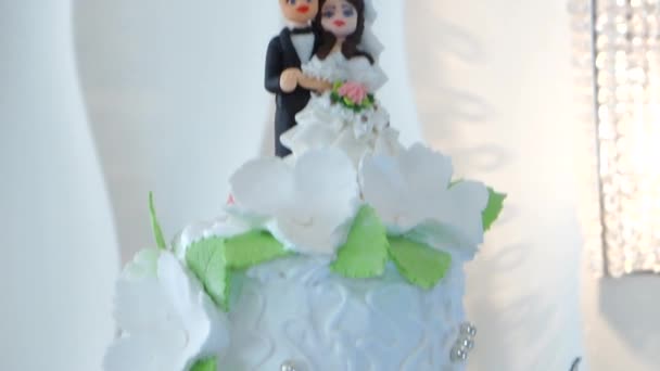 Hochzeitstorte Mit Brautfiguren — Stockvideo