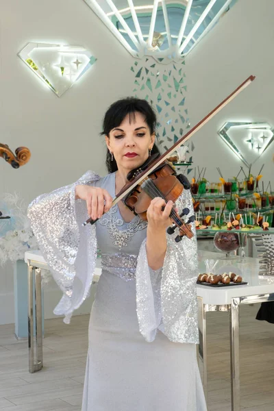 Violinista Toca Violino Uma Festa Aristocrática — Fotografia de Stock