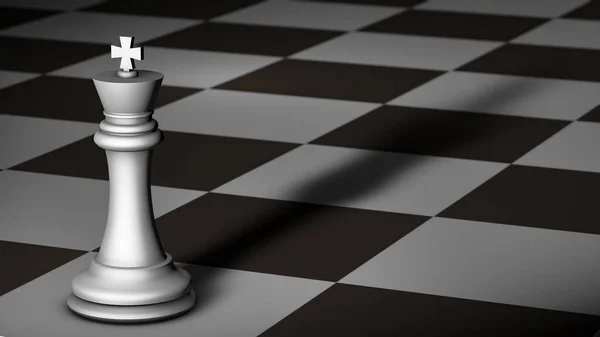Черно Белая Иллюстрация Макровидения Белого Короля Длинной Тенью Шахматной Доске — стоковое фото