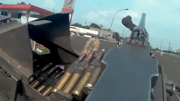 Bangui Středoafrická Republika 2015 Záběr Zblízka Munice Browning Machine Gun — Stock video