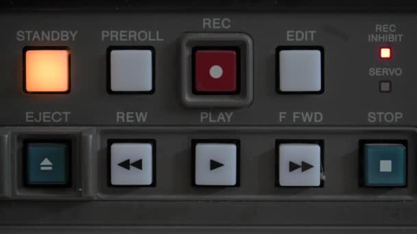 Close Control Panel Old Broadcasting Recorder Can See Play Buttons — Stock Video