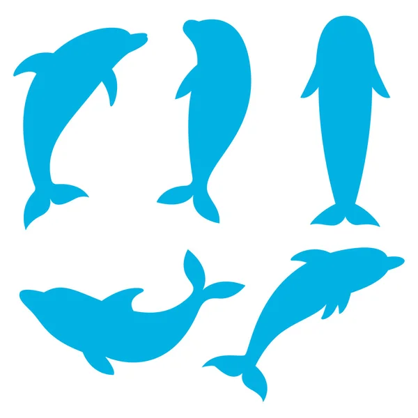 白い背景の上のイルカのシルエット。水泳イルカ. — ストックベクタ