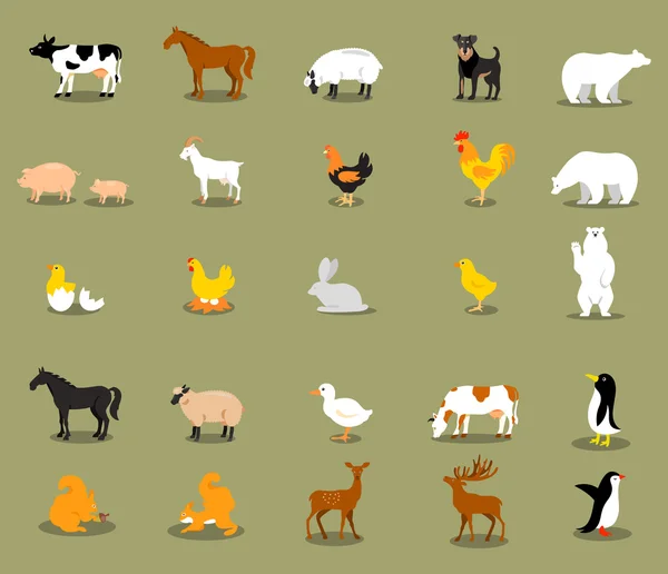 Animaux de ferme dans un style vectoriel plat . — Image vectorielle