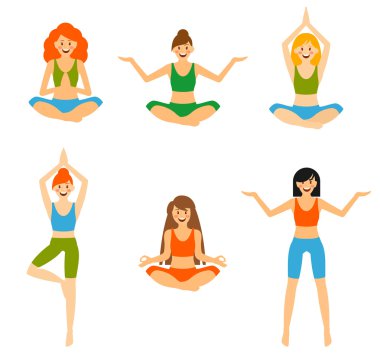 Çeşitli yoga pozisyonlarında egzersiz yapan güzel bir kadın.