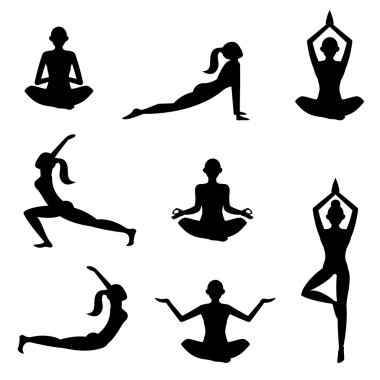 Beyaz arka plan üzerinde meditasyon siluetleri.