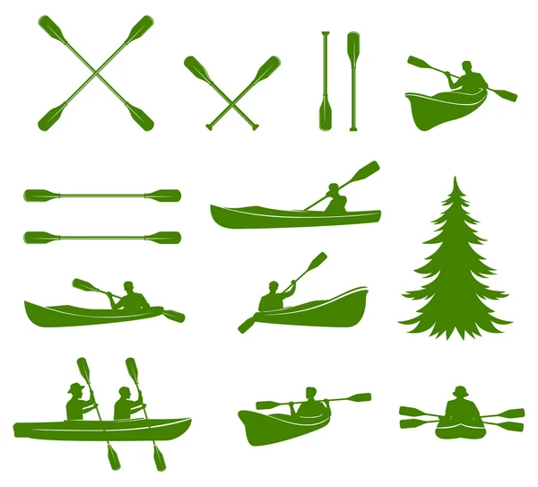 Canoe silhouettes. Rafting. — Stock Vector