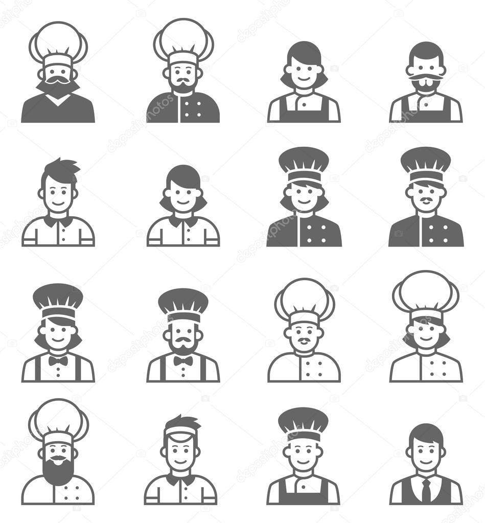 People occupations icons. Cook avatar profile.