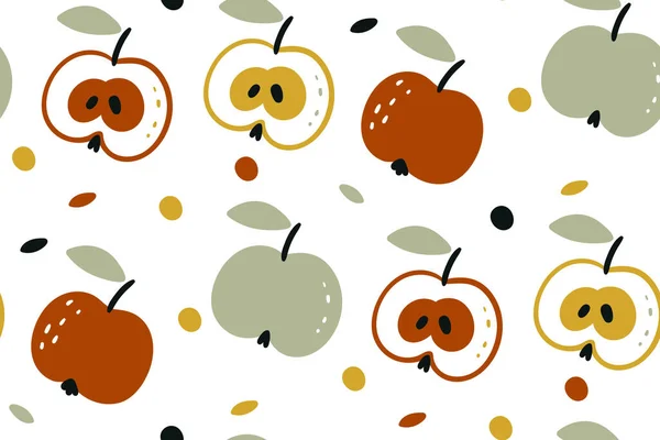Patrón sin costura vectorial con manzanas aisladas sobre fondo blanco. Cosecha de otoño. Fondo de fruta. Impresión vectorial para tela y papel pintado. — Vector de stock